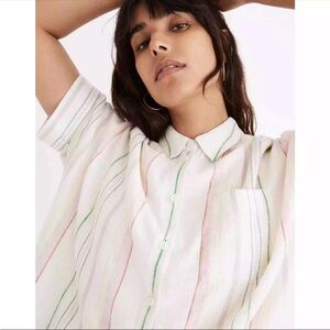 Madewell Striped White Button-Up Women's Top